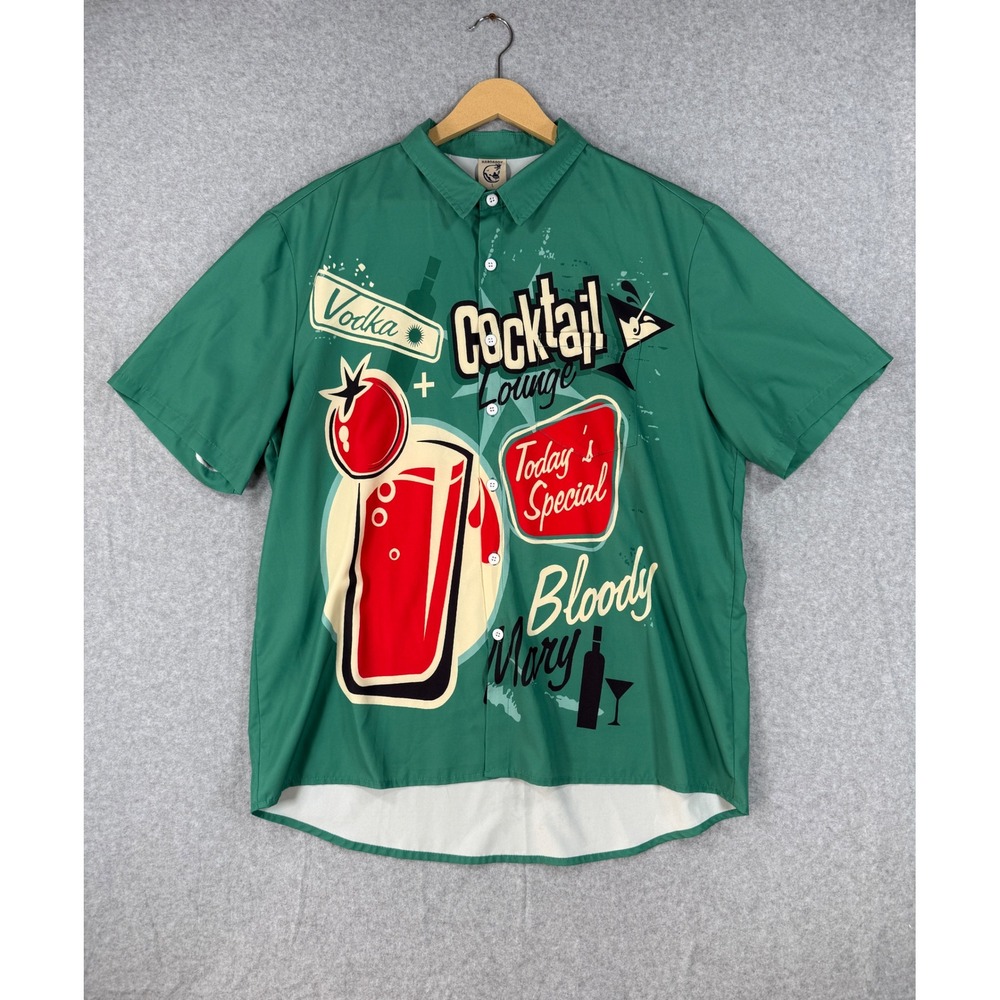 Hardaddy Large Shirt Bloody Mary Cocktail Lounge Retro Green Poly Spandex